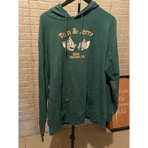 Tom &‎ Jerry Best Buddies Green Pullover Hoodie Cartoon Graphic Medium